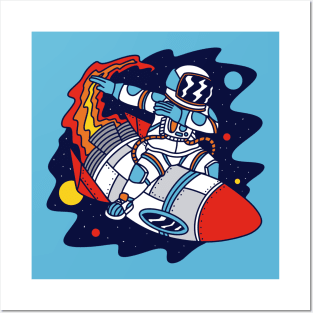 Dabbing Astronaut Riding a Rocket Posters and Art